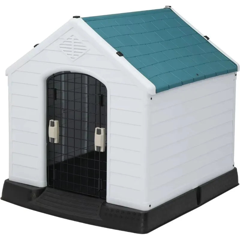 Plastic Dog House, Pet Dog Kennel Water Resistant for Small Medium Sized Dogs with Door, Indoor & Outdoor Use (32.7" H)