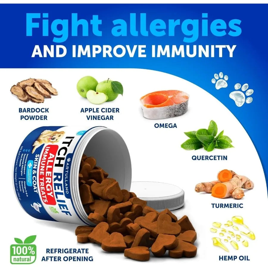 Dog Allergy Relief Chews Itching Skin Relief for Dogs Fish Oil Omega 3 Seasonal Allergies Pills Skin Coat Anti ItchHot Spots Tr