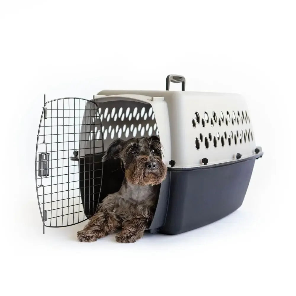Pet Kennel S/M 26" Plastic Travel Carrier Dogs 15-25 lb Grey Portable & Easy to Assemble Airline Friendly Sturdy & Durable