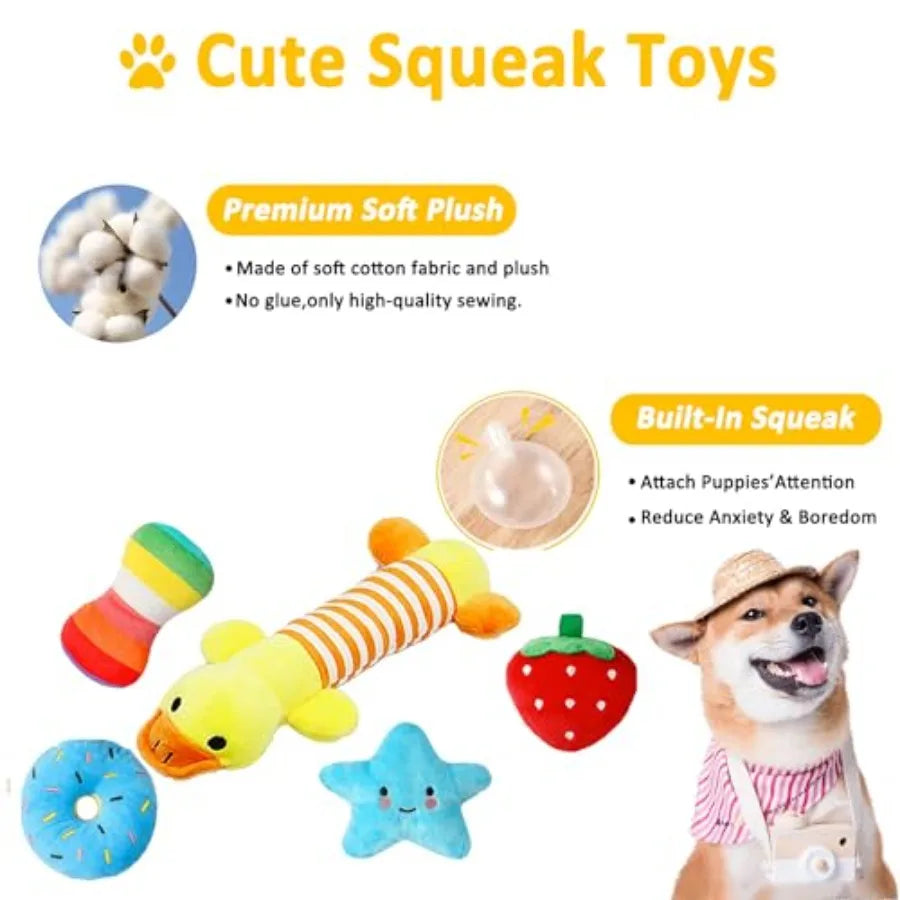 Dog Toys 25 Pack for Fun and Teeth Cleaning Puppy Chew Toys Pack with Squeak Plush Toy Squeaky Toy Balls Tug of War and Rope To