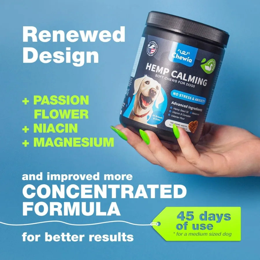 Hemp Calming Chews for Dogs Anxiety Dog Calming Treats with Melatonin Valerian Root Chamomile Extract Vitamin B Complex Canine