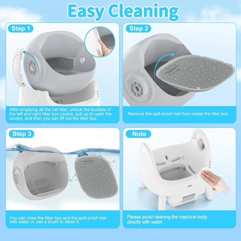 Self Cleaning Cat Litter Box Automatic for Cats with Sensor Low Noise Open Top Design Easy Clean Removable Tray Pet Litter Box