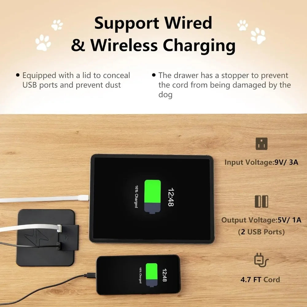 Dogs Crate Furniture with Wireless Charging Function&USB Ports,Furniture Style Small Dog Crate End Table with Drawer & Removable