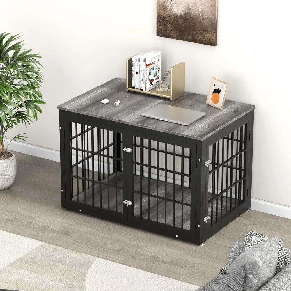 Rustic Heavy Duty Dog Crate Furniture for Extra Large Dogs, Decorative Pet House End Table, Wooden Cage Kennel Furniture Indoor