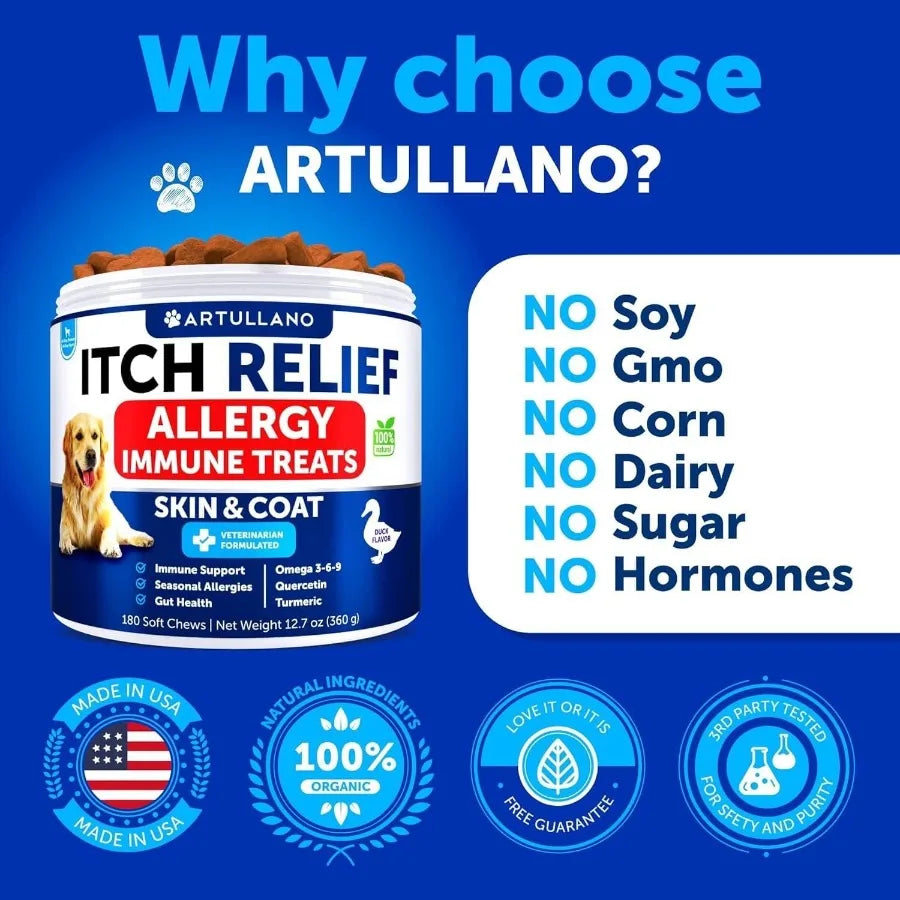 Dog Allergy Relief Chews Itching Skin Relief for Dogs Fish Oil Omega 3 Seasonal Allergies Pills Skin Coat Anti ItchHot Spots Tr