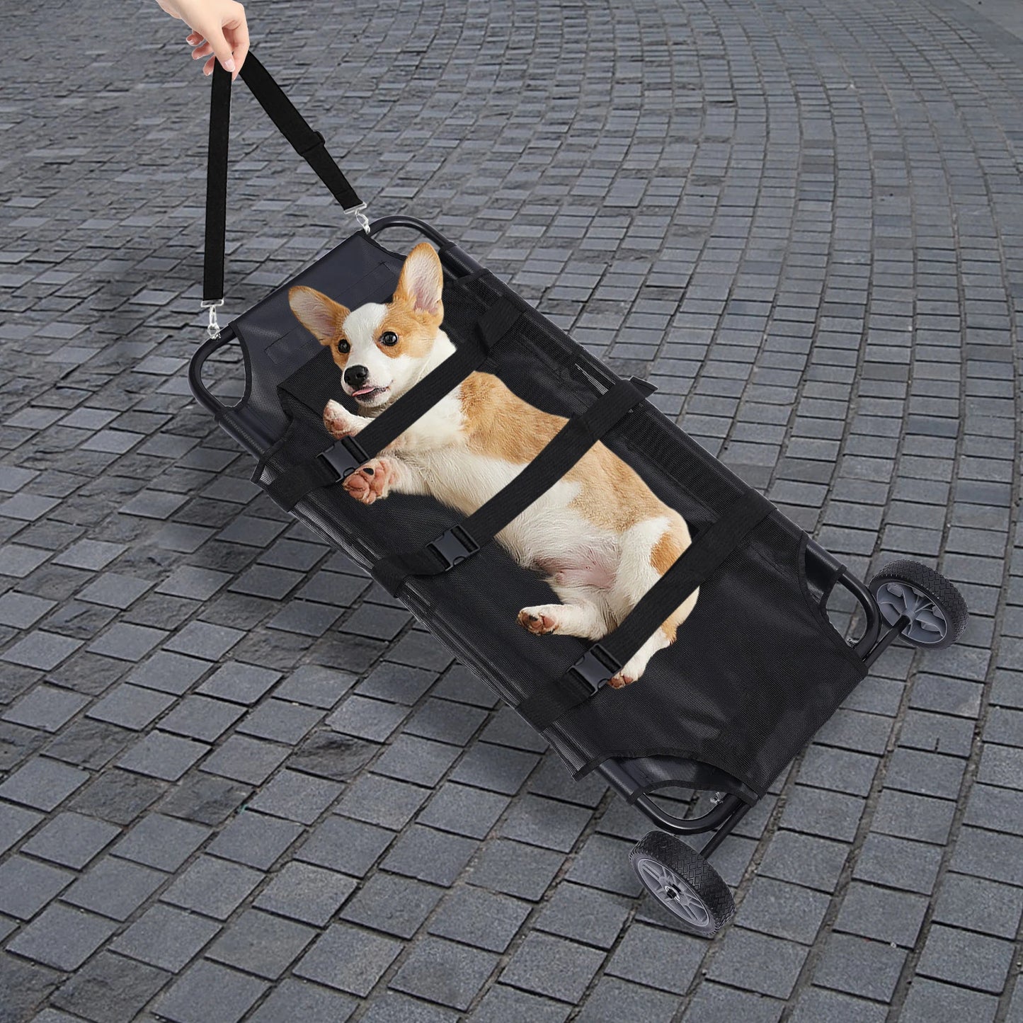 Adjustable Shoulder Strap Pet Stretcher Trolley Foldable Veterinary Transport Easy Installation Waterproof Max Load 110LBS