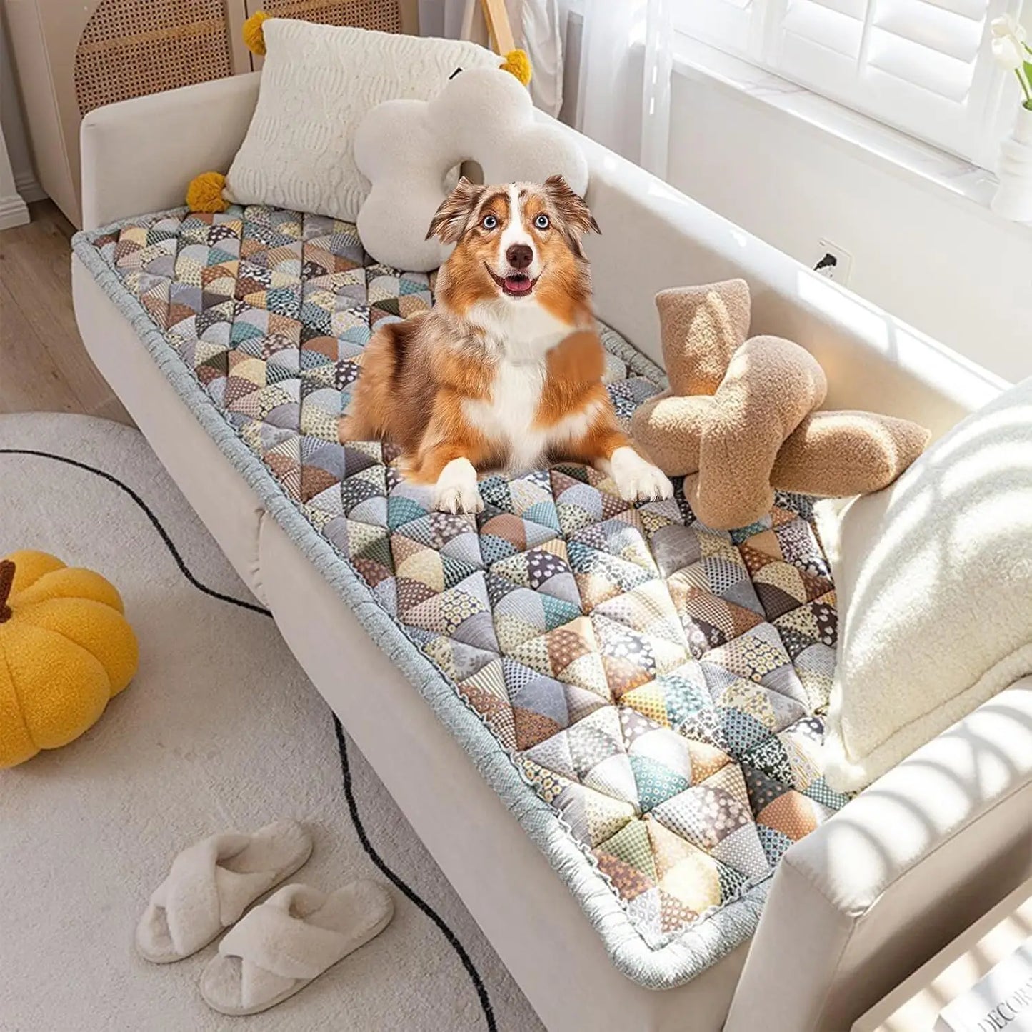 Washable Cotton Quilted Large Pet Mat Bed Couch Cover, Funny Soft Furniture Protective Cover for Dog Cat Floor Non-Slip Blankets