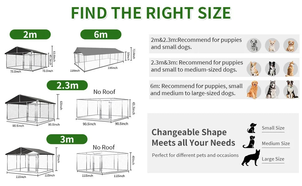 Outdoor Dog Enclosure Heavy Duty Dog Kennel House Mesh Dog Big Cage Pet Kennel Steel Fence with Secure Lock (6.56‘x 6.56’)