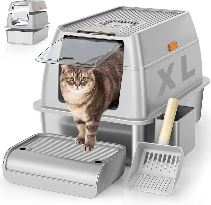 Removable Litter Box for Big/Multiple Cats, High Sides Kitty Litter Pan,Leak-Proof Extra Large Enclosed Litter Pan Easy Clean