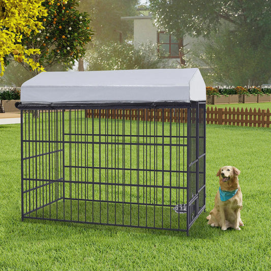 Large Dog Kennel Outdoor Pet Pen Enclosure Metal Coop Fence with Roof Cover