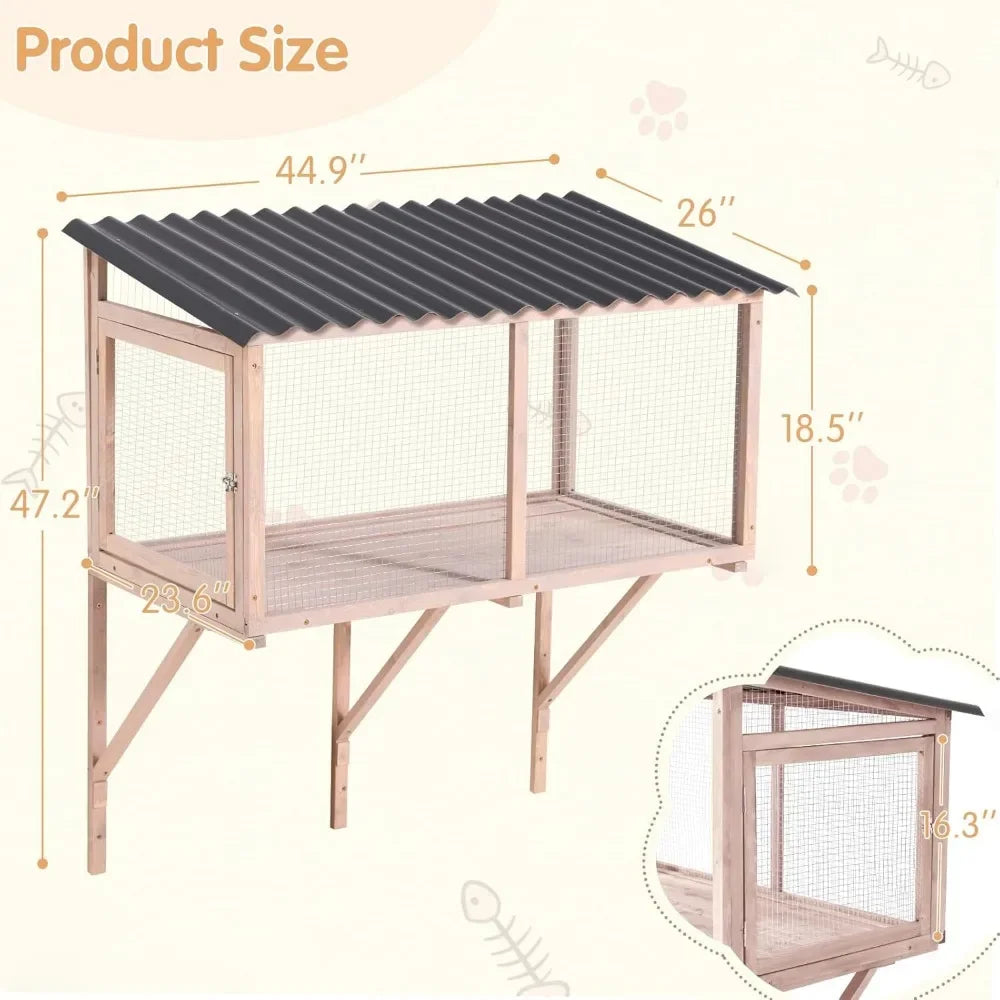 Cat Catio, Wall-Mounted Window Enclosure for Indoor Cats, Expandable Wooden Small Pet Perch House, Secure and Cozy Outdoor