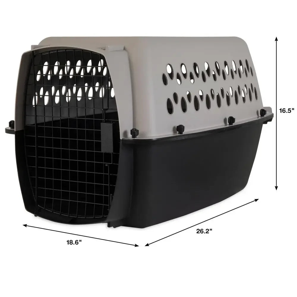 Pet Kennel S/M 26" Plastic Travel Carrier Dogs 15-25 lb Grey Portable & Easy to Assemble Airline Friendly Sturdy & Durable