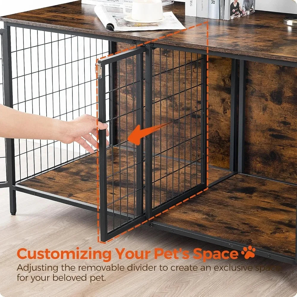 Dog Kennel with Removable Divider, Heavy Sturdy Dog Furniture Style Double Cage for Small Medium Dog, Indoor Pet House End Table