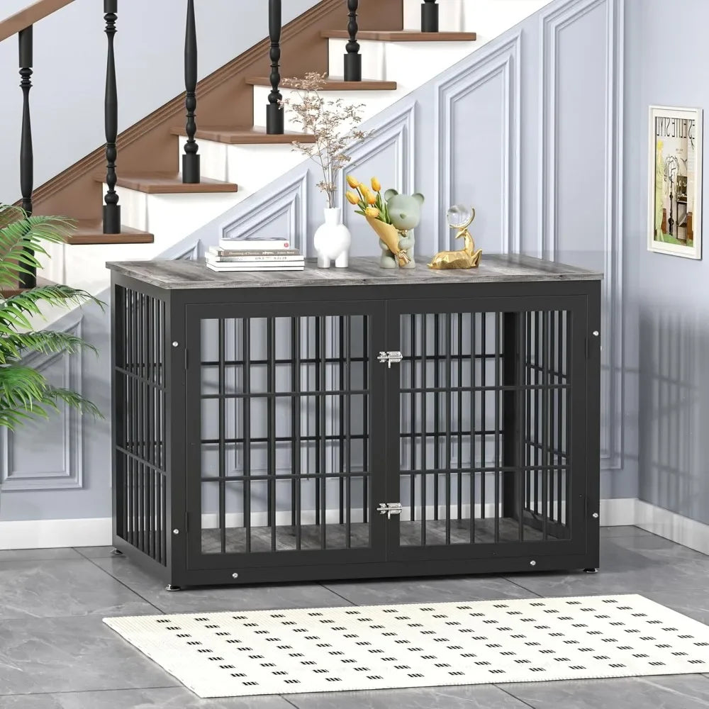 Rustic Heavy Duty Dog Crate Furniture for Extra Large Dogs, Decorative Pet House End Table, Wooden Cage Kennel Furniture Indoor