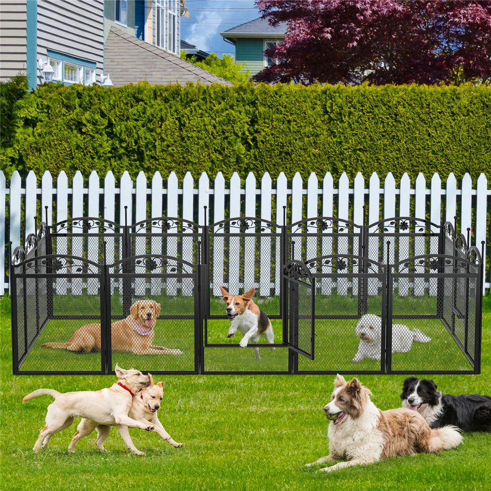 Foldable Metal Dog Playpen with Fertility Mat and Gate, Heavy Duty Pet Whelping Box, Exercise Fence Cage, Kennnels, 8 Panels