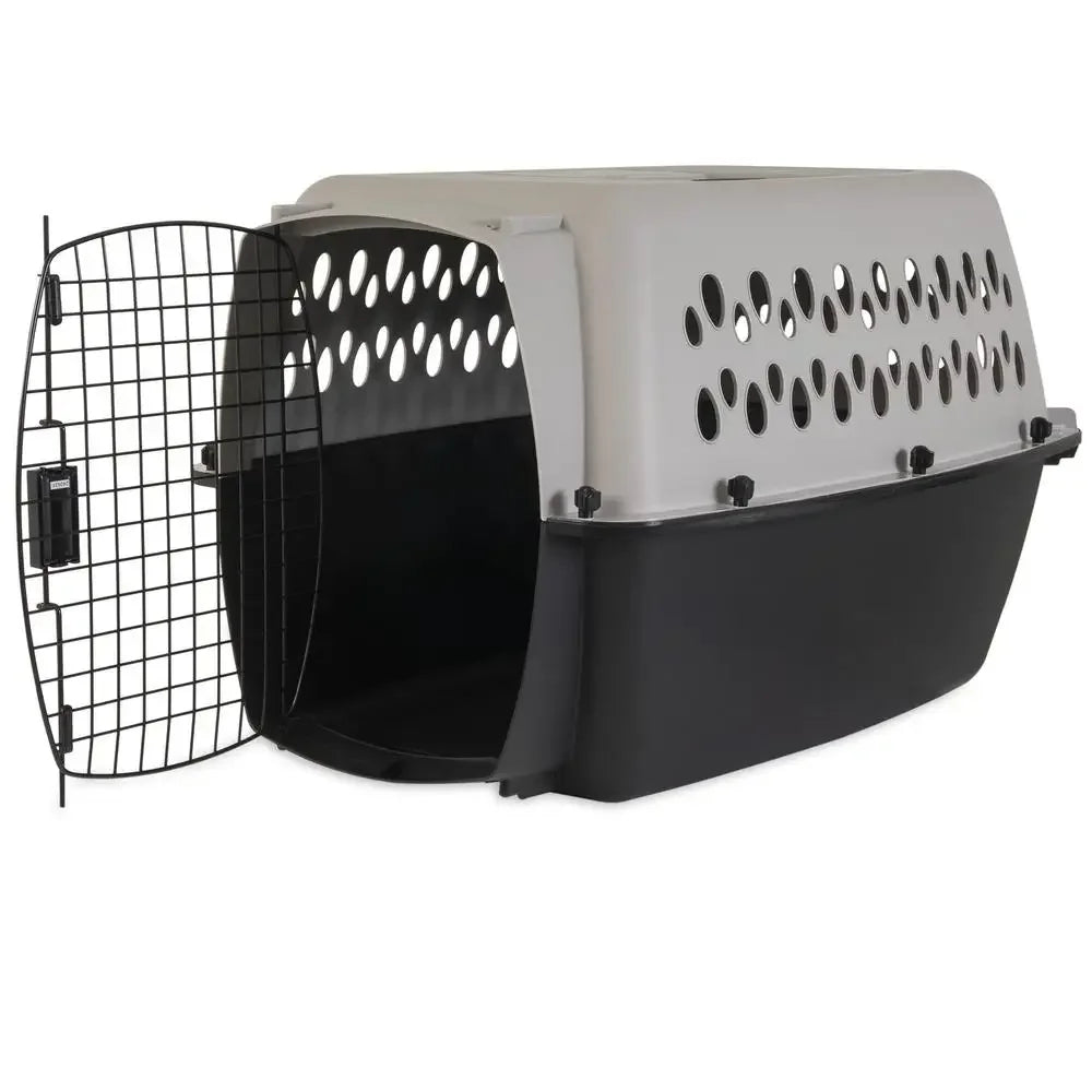 Pet Kennel S/M 26" Plastic Travel Carrier Dogs 15-25 lb Grey Portable & Easy to Assemble Airline Friendly Sturdy & Durable